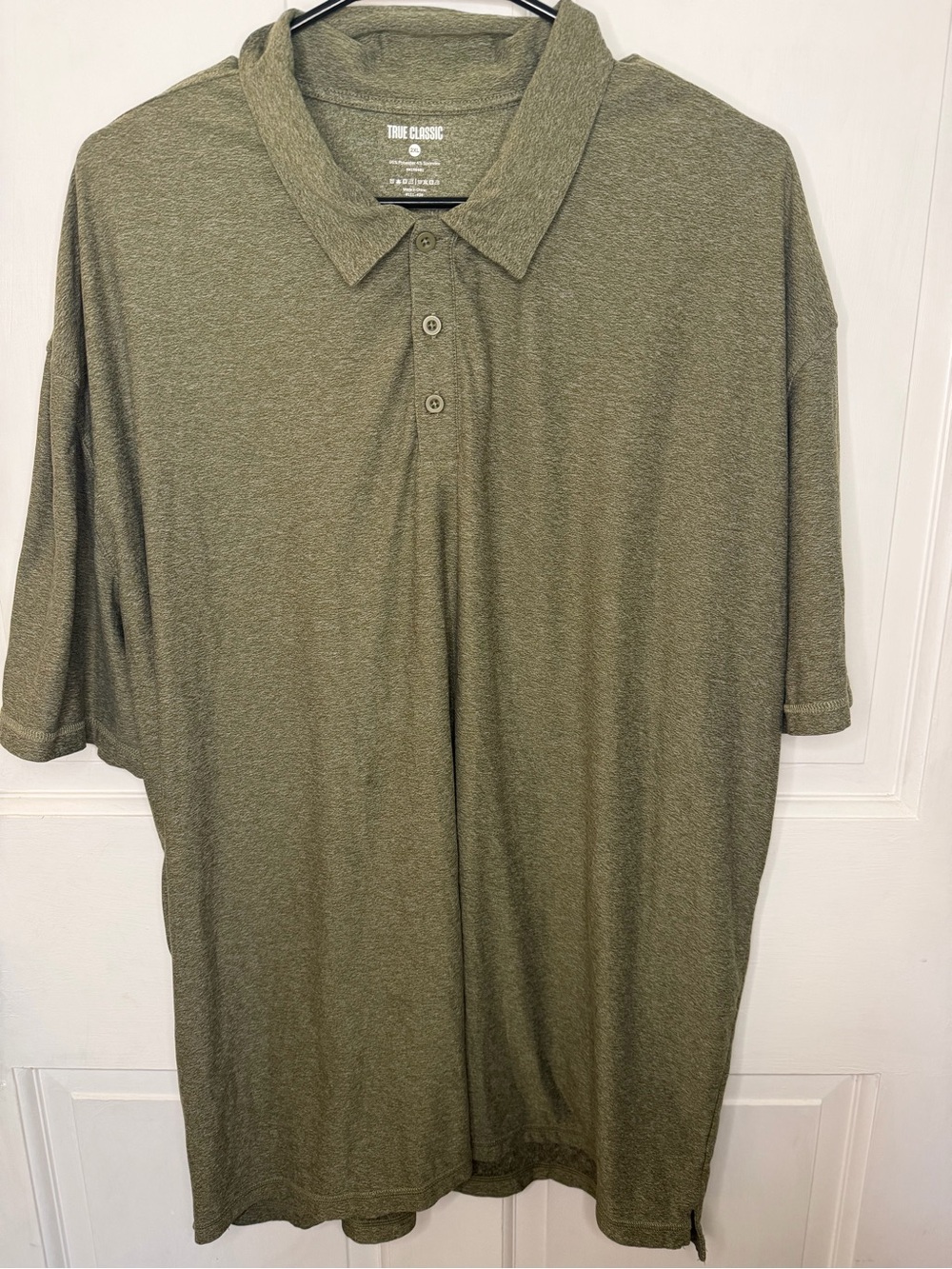 True Classic Men's 2XL Green Solid Short Sleeve Polo Button Knit RN159401